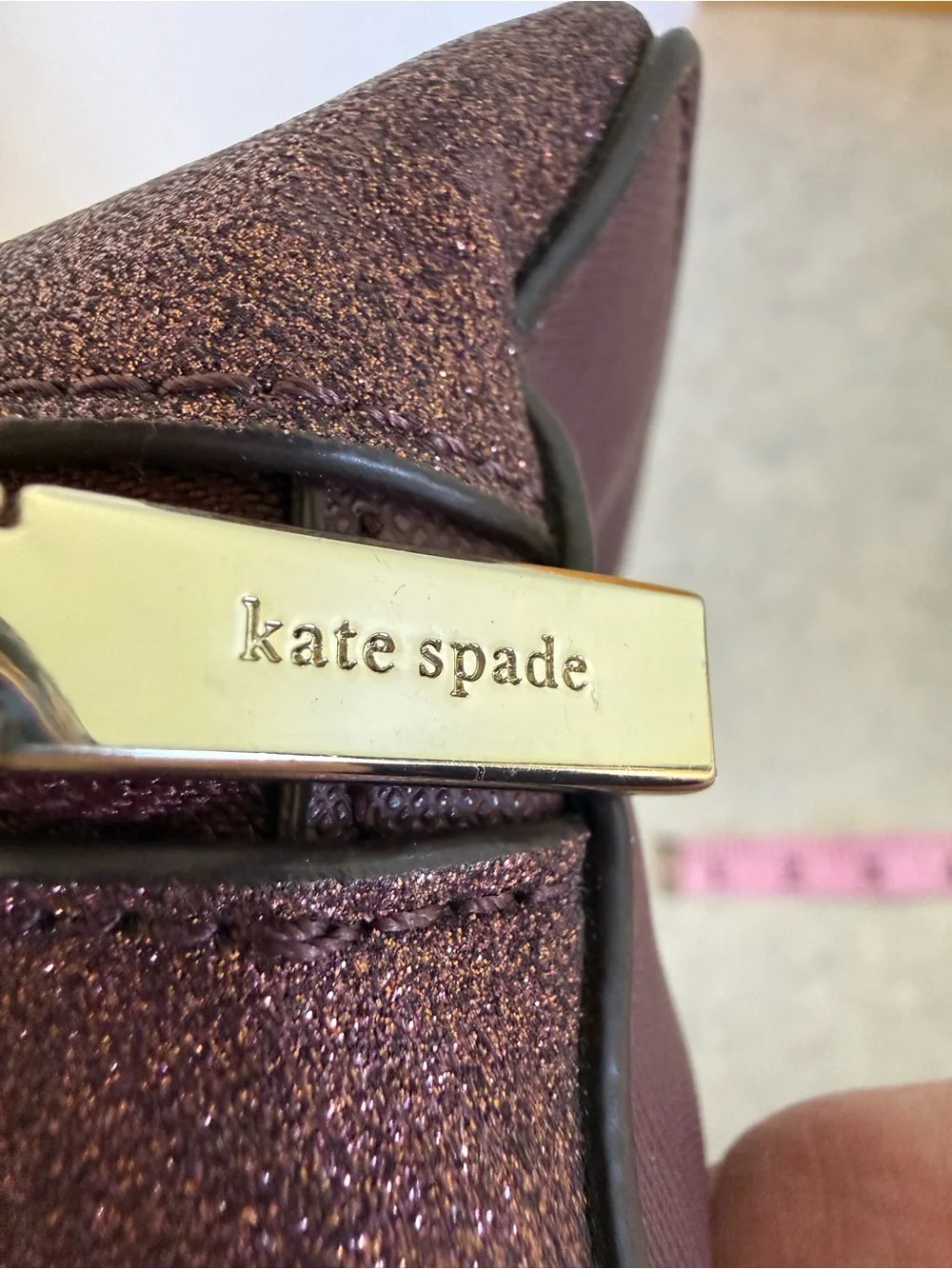 Kate Spade New York Burgundy Glitter Cosmetic Makeup Bag Travel Bag